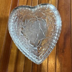 Home Interior Homco Lady Love Heart Shaped Rose Design Glass Candy Dish w/Lid